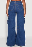Womens Daisy Cargo Pocket Flare Jeans, Blue, Size S
