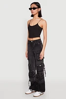 Womens Daisy Mineral Wash Cargo Baggy Jeans, Black, Size S