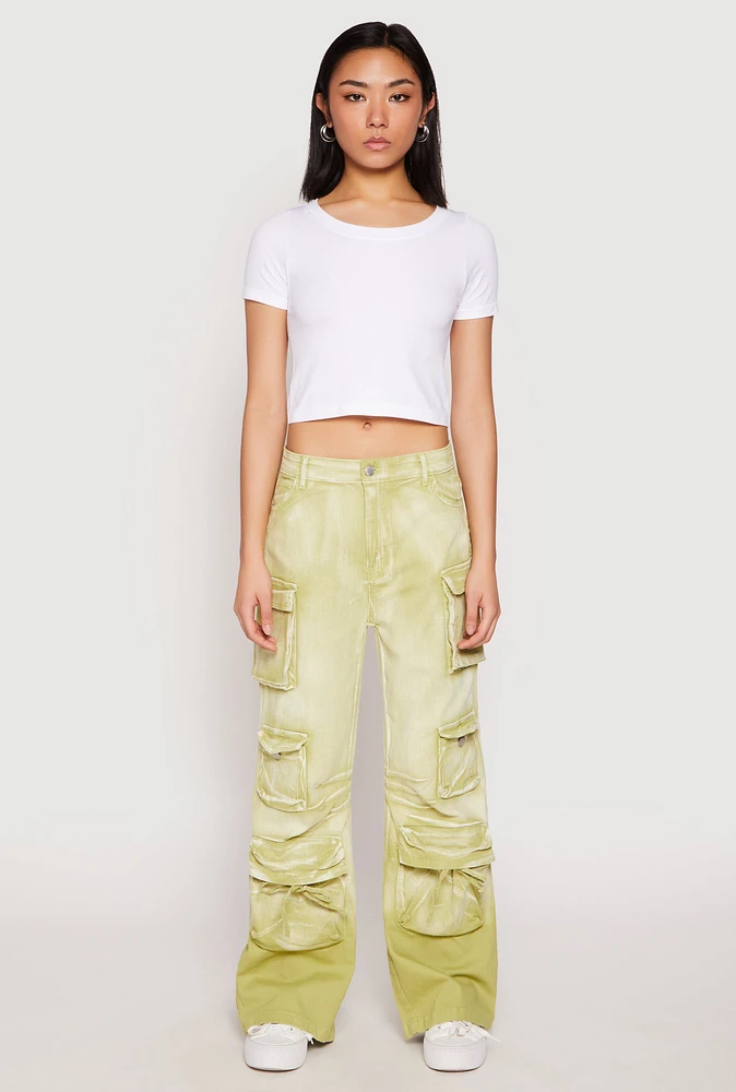Womens Daisy Mineral Wash Cargo Baggy Jeans, Green, Size L