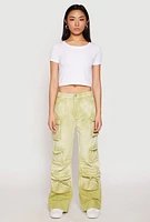 Womens Daisy Mineral Wash Cargo Baggy Jeans, Green, Size L