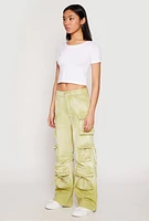 Womens Daisy Mineral Wash Cargo Baggy Jeans, Green, Size L