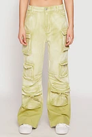 Womens Daisy Acid Wash Cargo Baggy Jeans,