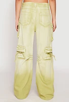 Womens Daisy Mineral Wash Cargo Baggy Jeans, Green, Size L