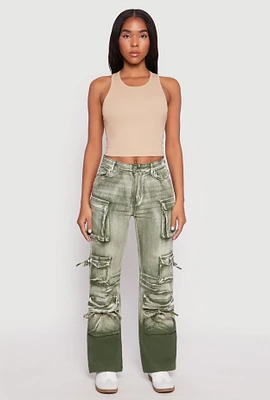 Womens Daisy Acid Wash Cargo Baggy Jeans,