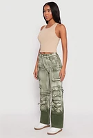 Womens Daisy Acid Wash Cargo Baggy Jeans,