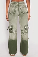 Womens Daisy Acid Wash Cargo Baggy Jeans,