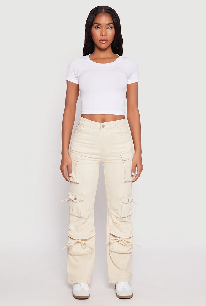 Womens Daisy Mineral Wash Cargo Baggy Jeans, Khaki, Size M