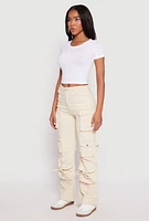 Womens Daisy Mineral Wash Cargo Baggy Jeans, Khaki, Size M