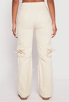 Womens Daisy Mineral Wash Cargo Baggy Jeans, Khaki, Size M
