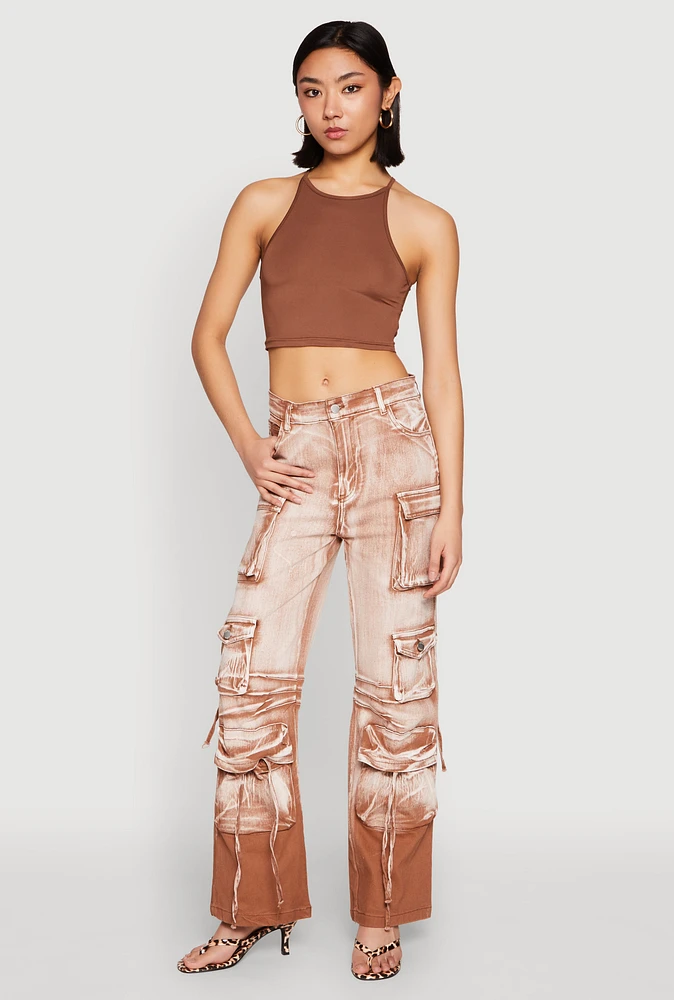 Womens Daisy Mineral Wash Cargo Baggy Jeans, Brown, Size M
