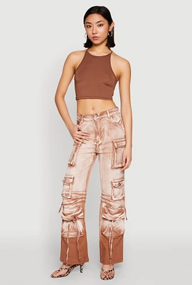 Womens Daisy Mineral Wash Cargo Baggy Jeans, Brown, Size M