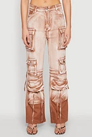 Womens Daisy Mineral Wash Cargo Baggy Jeans, Brown, Size M