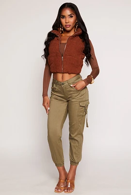 Womens VIP Poplin Cropped Cargo Joggers, Green, Size 13-14