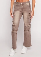 Womens VIP Whiskered Straight Leg Cargo Jeans, Grey, Size 11-12