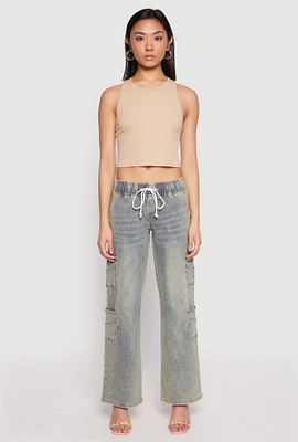 Womens VIP Elastic Waist Band Wide Leg Jeans, Blue,