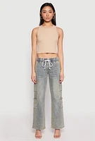 Womens VIP Elastic Waist Band Wide Leg Jeans, Blue,