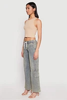 Womens VIP Elastic Waist Band Wide Leg Jeans, Blue, Size 3