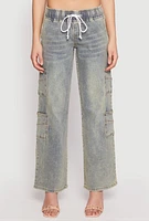 Womens VIP Elastic Waist Band Wide Leg Jeans, Blue,