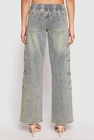 Womens VIP Elastic Waist Band Wide Leg Jeans, Blue,