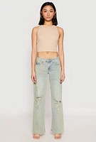Womens VIP Distressed Low Rise Wide Leg Jeans, Multi,