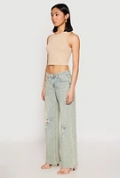 Womens VIP Distressed Low Rise Wide Leg Jeans, Multi,