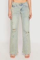 Womens VIP Distressed Low Rise Wide Leg Jeans, Multi,