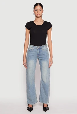 Womens VIP Frayed Waist Wide Leg Jeans, Blue,
