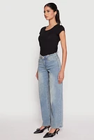 Womens VIP Frayed Waist Wide Leg Jeans, Blue,