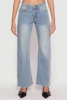 Womens VIP Frayed Waist Wide Leg Jeans, Blue,