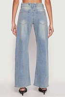 Womens VIP Frayed Waist Wide Leg Jeans, Blue, Size 3-4