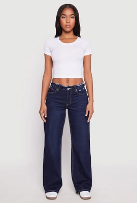 Womens VIP Frayed Waist Wide Leg Jeans, Blue, Size 1-2