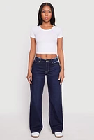 Womens VIP Frayed Waist Wide Leg Jeans, Blue, Size 1-2