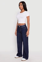Womens VIP Frayed Waist Wide Leg Jeans, Blue, Size 1-2