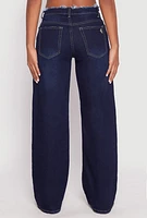 Womens VIP Frayed Waist Wide Leg Jeans, Blue, Size 1-2