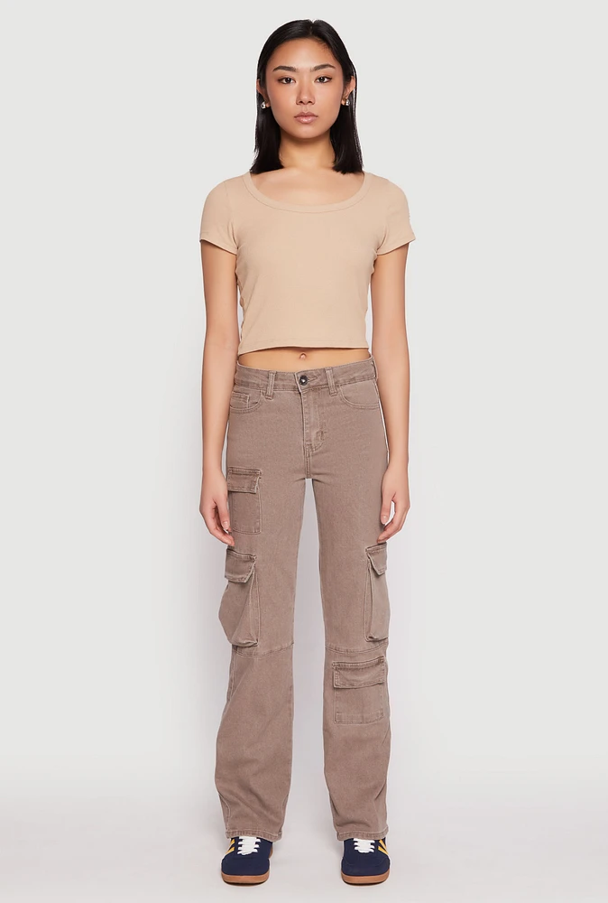 Womens VIP Straight Leg Cargo Pocket Jeans, Brown, Size 5-6