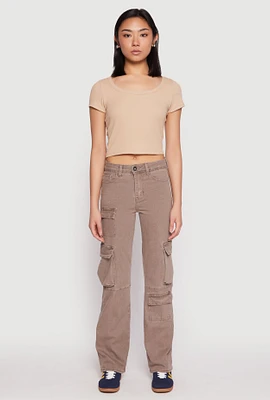 Womens VIP Straight Leg Cargo Pocket Jeans, Brown, Size 5-6