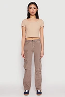 Womens VIP Straight Leg Cargo Pocket Jeans, Brown, Size 5-6