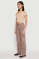 Womens VIP Straight Leg Cargo Pocket Jeans, Brown, Size 5-6