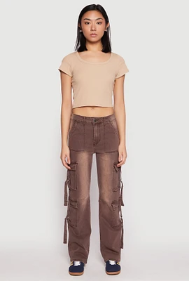 Womens VIP Low Rise Tabbed Cargo Pocket Jeans, Brown, Size 1