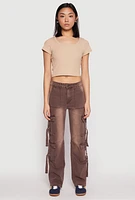 Womens VIP Low Rise Tabbed Cargo Pocket Jeans, Brown, Size 1