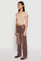 Womens VIP Low Rise Tabbed Cargo Pocket Jeans, Brown, Size 1