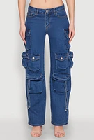 Womens VIP Tassel Cargo Pocket Jeans, Blue, Size 5