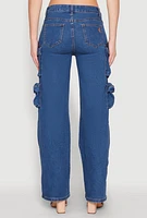 Womens VIP Tassel Cargo Pocket Jeans, Blue, Size 5