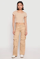 Womens VIP Twill Straight Leg Cargo Pants, Khaki, Size 7-8