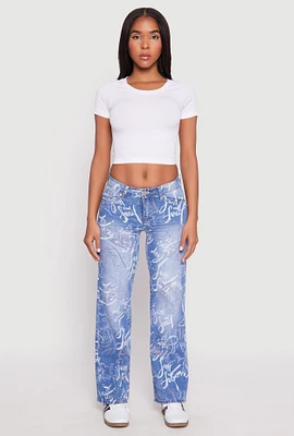 Womens VIP Graffiti Print Jeans, Blue, Size 3-4