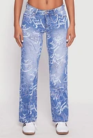 Womens VIP Graffiti Print Jeans, Blue, Size 3-4