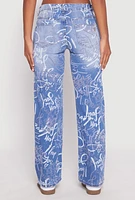 Womens VIP Graffiti Print Jeans, Blue, Size 3-4