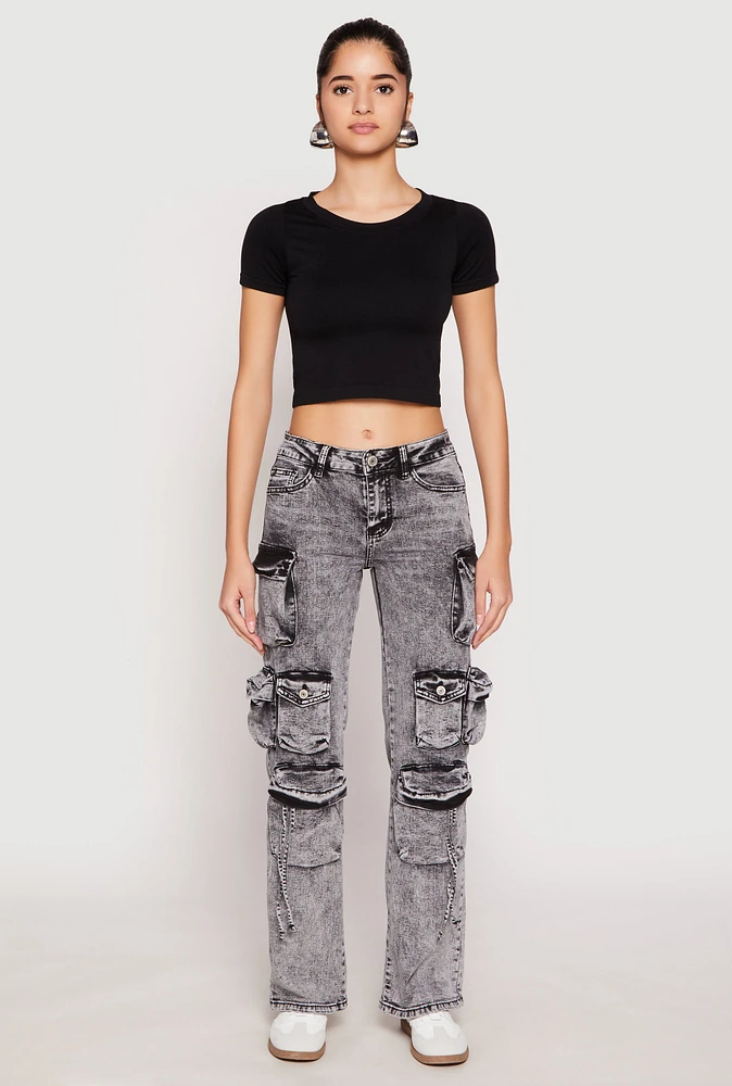 Womens VIP Multi Pocket Cargo Jeans, Grey,
