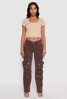 Womens VIP Multi Pocket Cargo Jeans, Brown, Size 1