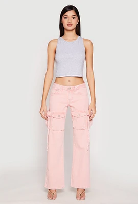 Womens VIP Acid Wash Cargo Pocket Jeans, Pink, Size 3-4